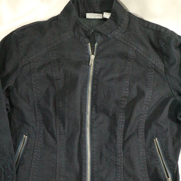 CHICOS Platinum Dark Denim Full Zip Jacket Sz 2 - Picture 3 of 11